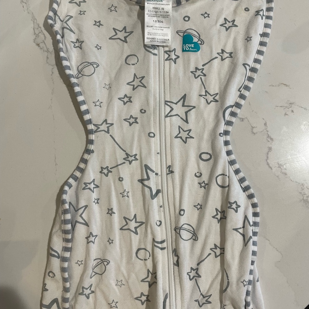 White and Gray Star Patterned LOVE TO DREAM Baby Swaddle